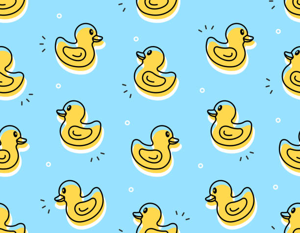 illustrazioni stock, clip art, cartoni animati e icone di tendenza di motivo senza cuciture con anatra gialla - rubber duck rubber toy yellow