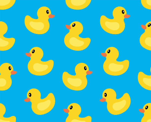 illustrations, cliparts, dessins animés et icônes de modèle sans couture avec canard jaune - canard en plastique
