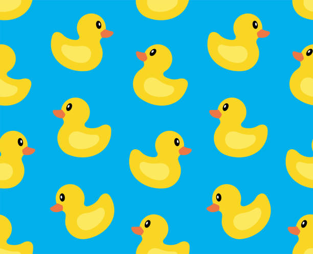 illustrazioni stock, clip art, cartoni animati e icone di tendenza di motivo senza cuciture con anatra gialla - rubber duck rubber toy yellow