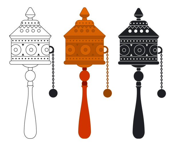 Tibetan Prayer Wheel Vector Flat Icons Set Isolated On A White Background  Stock Illustration - Download Image Now - iStock