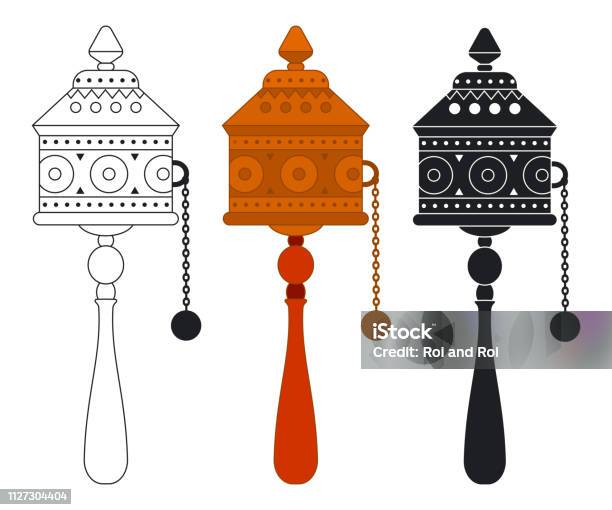 Tibetan Prayer Wheel Vector Flat Icons Set Isolated On A White Background Stock Illustration - Download Image Now