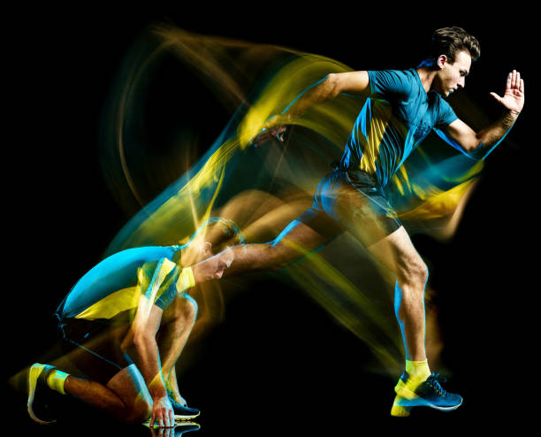 istock runner running jogger jogging man isolated light painting black background 1127304466