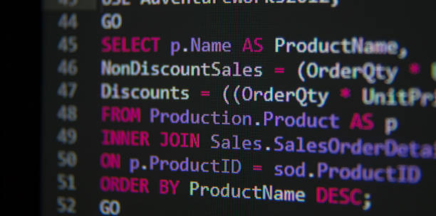 모니터에서 sql 구조적된 코드 - computer language coding computer software sql 뉴스 사진 이미지