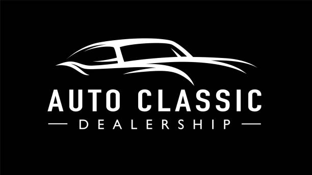 Old classic auto concept line style retro car silhouette Old classic auto concept line style retro car dealership icon. Vintage style V8 garage vehicle silhouette. Vector illustration. hot rod icon stock illustrations