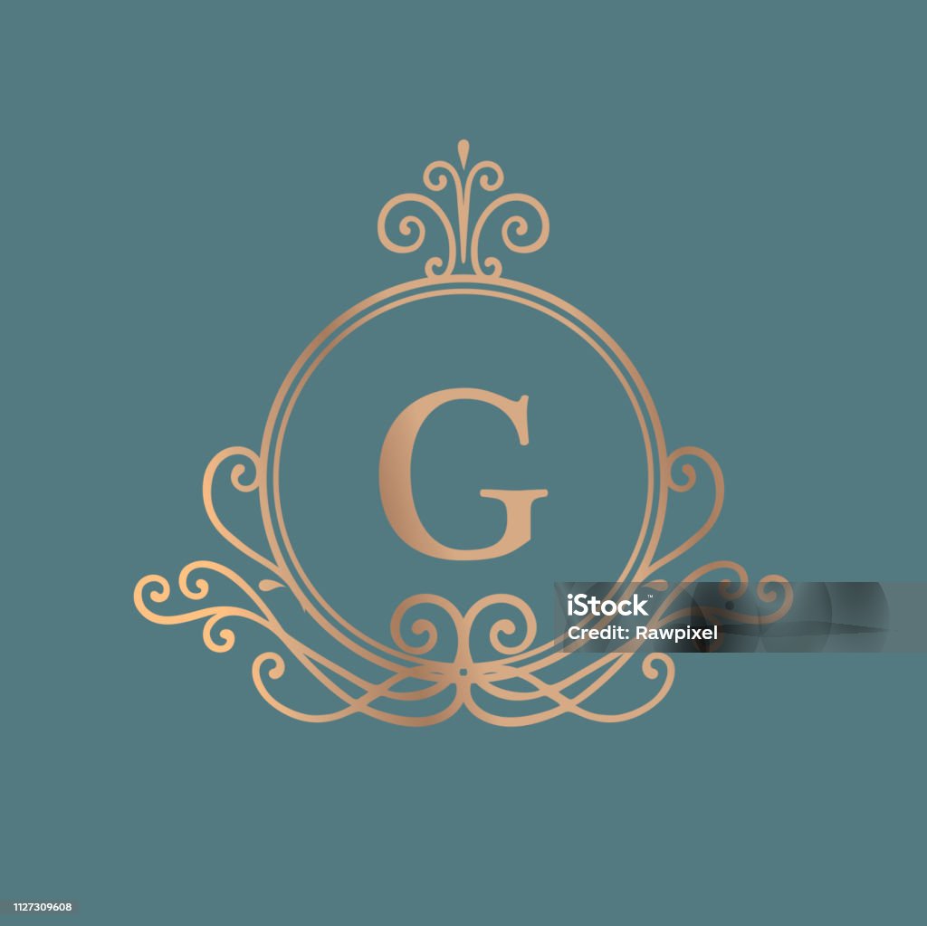 Initialed gold frame background Golden framed vintage logo vector Badge stock vector