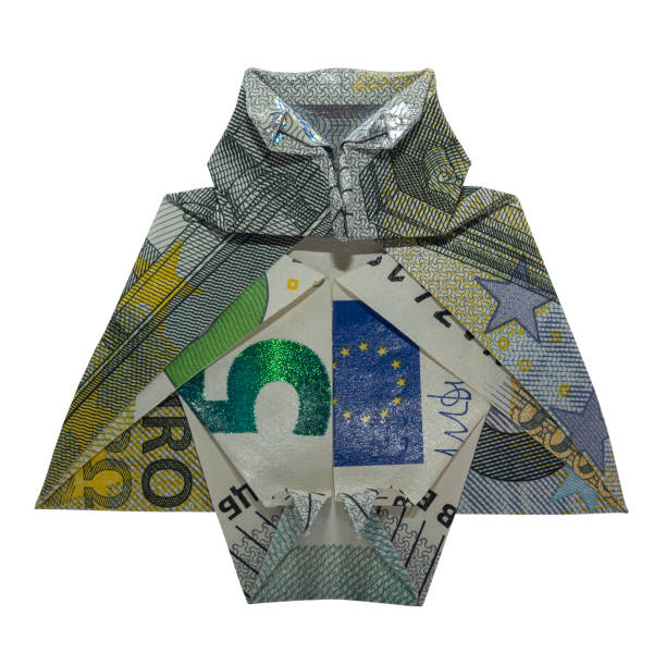 pieniądze origami great gray owl bird składany z prawdziwym 5 euro note izolowane na białym tle - great white owl zdjęcia i obrazy z banku zdjęć