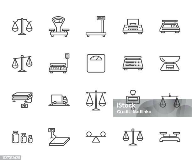 Ilustración de Balance Del Conjunto De Los Iconos De Línea Plana Herramientas De Medición De Peso Dieta Escalas Comercio Ilustraciones De Vectores De Calibración Electrónica De Escala Industrial Concepto De Justicia Muestra Fina Pixel Perfecto Trazo Editable De y más Vectores Libres de Derechos de Báscula