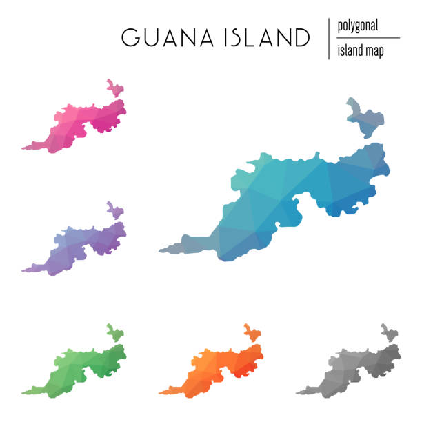 satz von vektor-polygonale guana island karten gefüllt mit hellen steigung von low-poly-kunst. - 19644 stock-grafiken, -clipart, -cartoons und -symbole