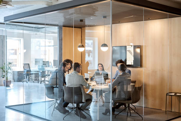 Business coworkers discussing strategy at office
