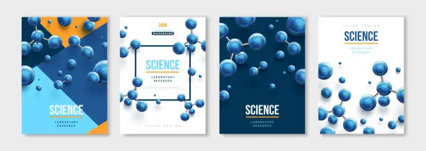 Vector illustration of Banners set with blue molecules
