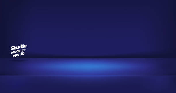 wektor, pusty neonowy styl ciemnoniebieski kolor tła pokoju studyjnego, wyświetlacz produktu z miejscem na kopiowanie do wyświetlania projektu treści. baner do reklamowania produktu na stronie internetowej. - three dimensional abstract backdrop backgrounds stock illustrations