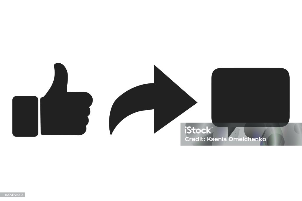 Thumbs up and heart icon with repost and comment icons on a white background. Thumbs up and heart icon with repost and comment icons on a white background. Eps10. Sharing stock vector