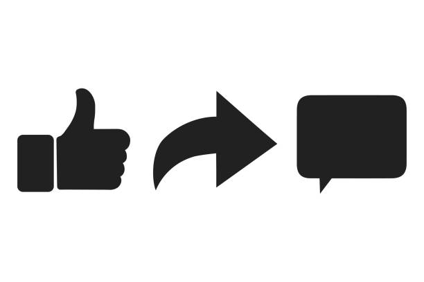 Thumbs up and heart icon with repost and comment icons on a white background. Thumbs up and heart icon with repost and comment icons on a white background. Eps10. like comment share icon stock illustrations