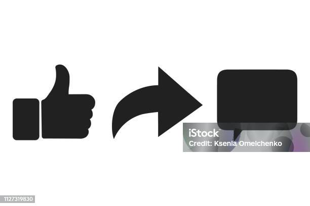 Thumbs Up And Heart Icon With Repost And Comment Icons On A White Background Stock Illustration - Download Image Now