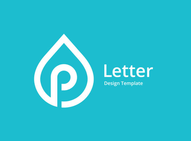 litera p z logo kropli wody projekt ikony - letter p water liquid text stock illustrations