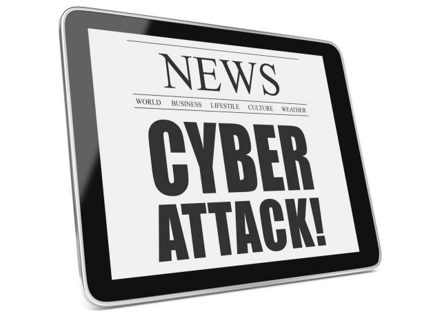 cyber attack newspaper headline title tablet computer - violence newspaper crime newspaper headline imagens e fotografias de stock