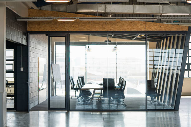 istock Board room seen through glass in creative office 1127321556