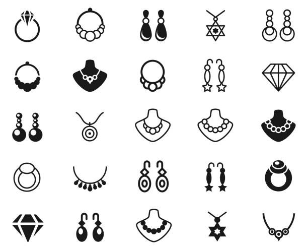 ilustrações de stock, clip art, desenhos animados e ícones de jewelry icon set - gold jewelry necklace locket