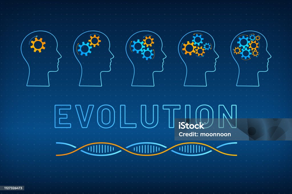 Head Evolution Head Profile With Gear Brain Evolution Concept Stock Illustration ...