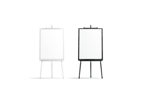 istock Blank black and white painting canvas stand mockup set, isolated 1127330007