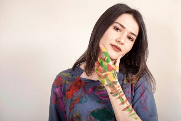 beautiful artist woman painter