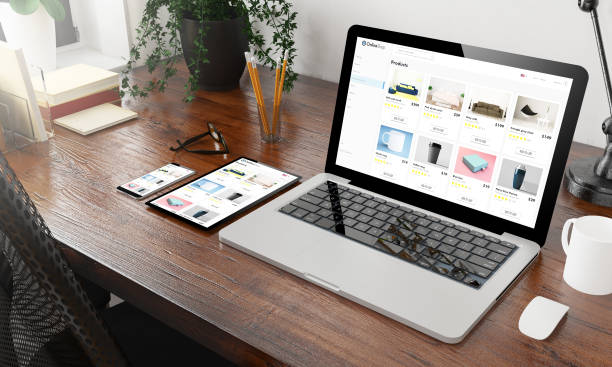 istock devices online shop on wooden desktop 1127330550