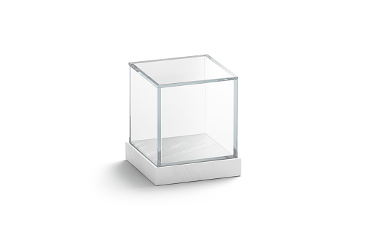 Cubo de escaparate de cristal blanco en blanco imitan para arriba, aislado photo