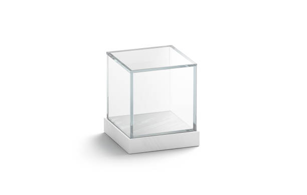 空白の白いガラス ショーケース キューブ模擬、分離 - shelf bookshelf empty box ストックフォトと画像