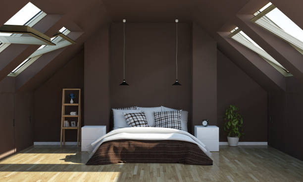 istock bedroom in chocolate color on attic 1127335588
