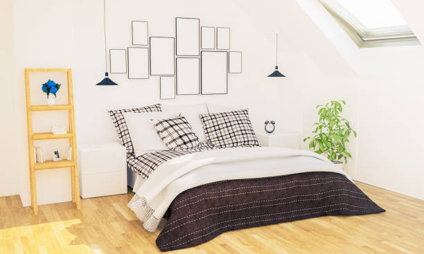 istock bedroom with photo frames on a wall 1127335593