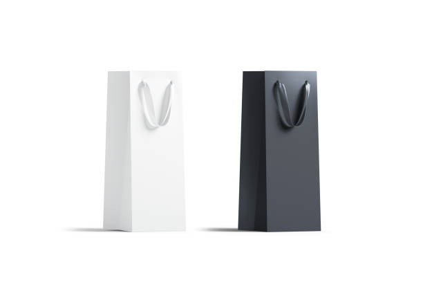 istock Blank tall black and white wine bottle bag mockup set 1127336425
