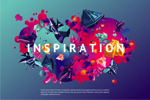 Inspiration trendy poster. Inspiration trendy poster. Presentation cover template with abstract shapes and crystal. Modern organic surface with vibran color gradient. futuristic backgrounds abstract creativity stock illustrations