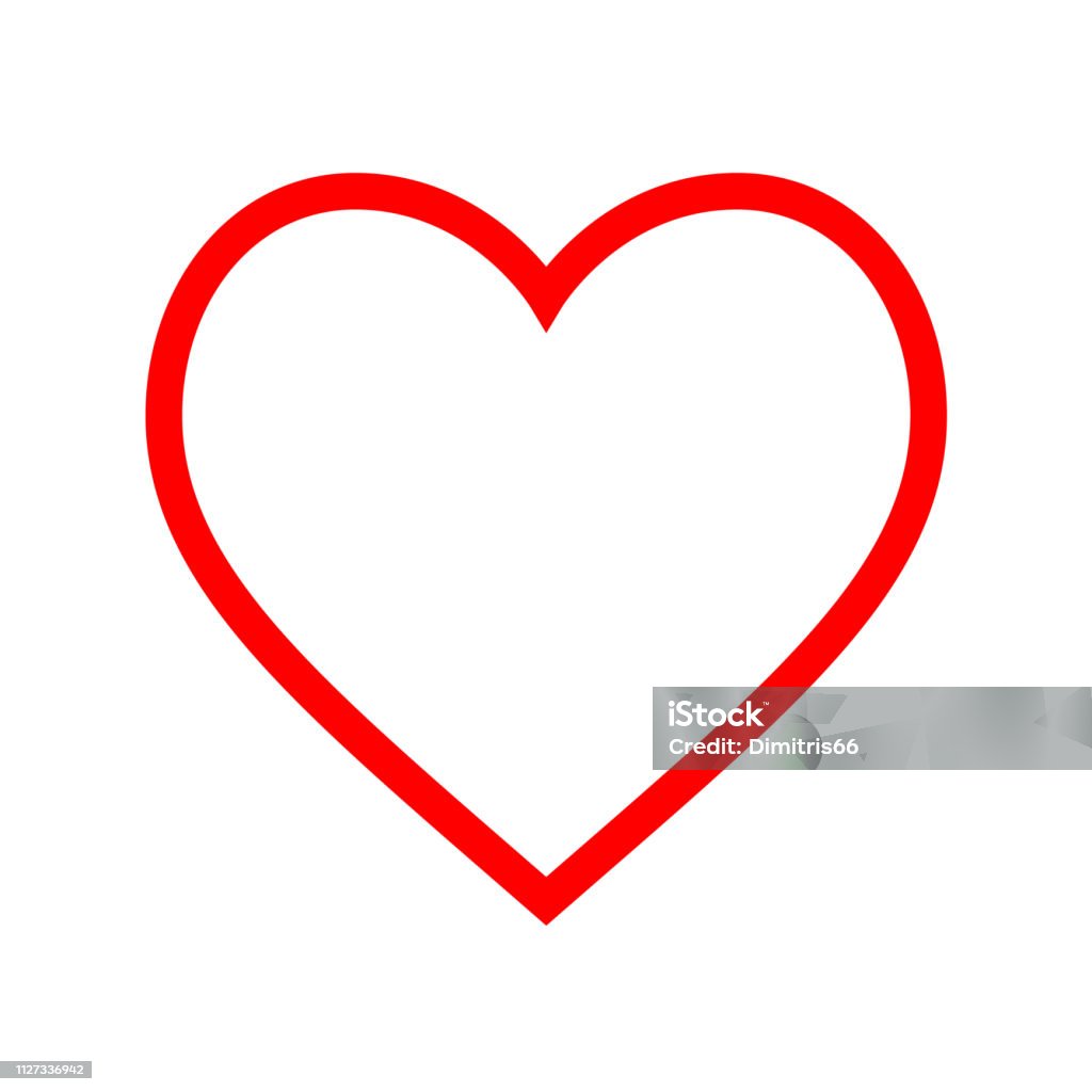 Minimal flat heart shape icon with thin red line on white background Symmetry stock vector