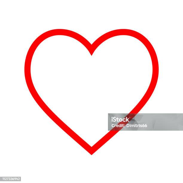 Minimal Flat Heart Shape Icon With Thin Red Line On White Background Stock Illustration - Download Image Now