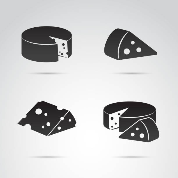 Cheese vector icon set. Vector art: cheese icon set. cheese market stock illustrations