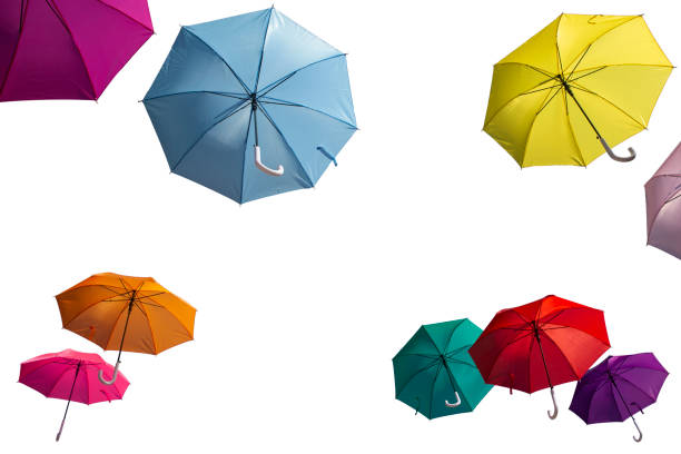 istock Set of colorful umbrellas isolate on white background.clipping path. 1127342293