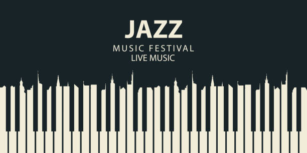 illustrations, cliparts, dessins animés et icônes de affiches de musique pour un festival de jazz avec les touches du piano - playbill