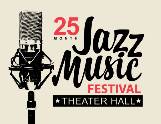 плакат на тему джазовой музыки с микрофоном - playbill stock illustrations