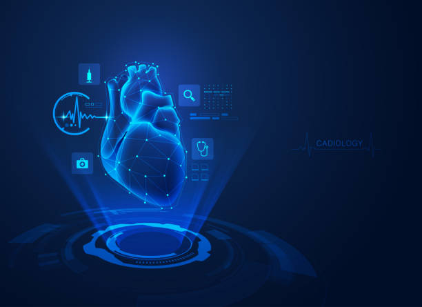 cardiology concept of cardiology technology, realistic heart with medical health care hologram heart health stock illustrations