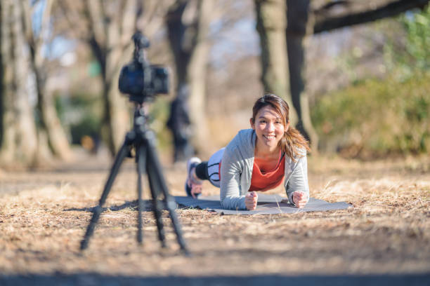 istock Sportswoman vlogging her sports routine 1127346889