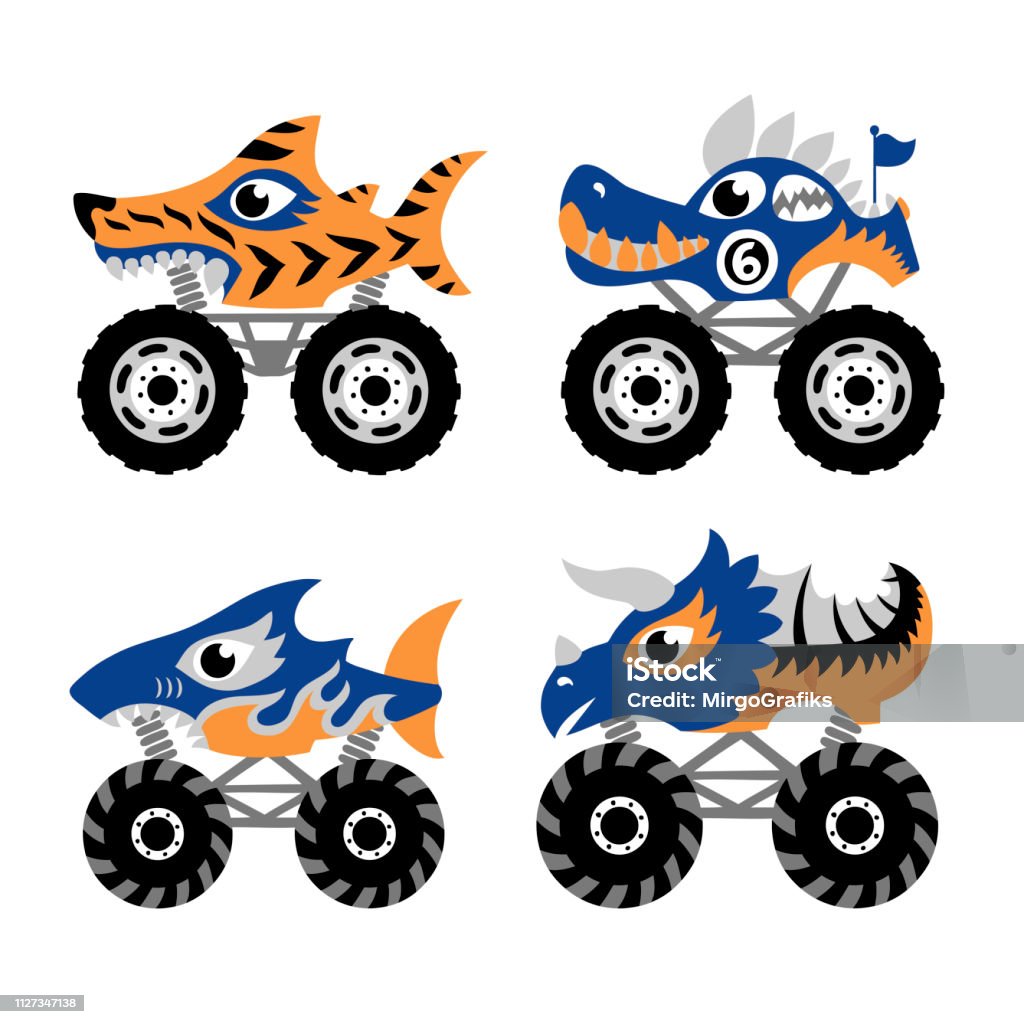 Scary Animal Monster Truck Set Stock Illustration - Download Image Now -  Car, Dinosaur, Illustration - iStock