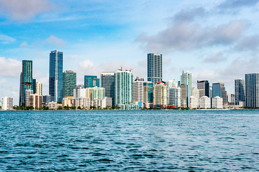 View of Downtown Miami Skyline Over Biscayne Bay seen from Key Biscayne