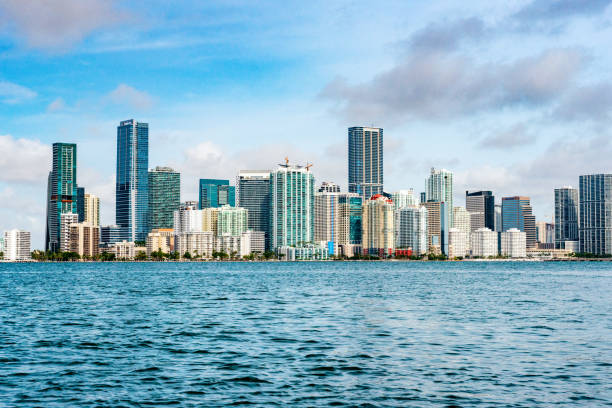 View of Downtown Miami Skyline Over Biscayne Bay stock photo