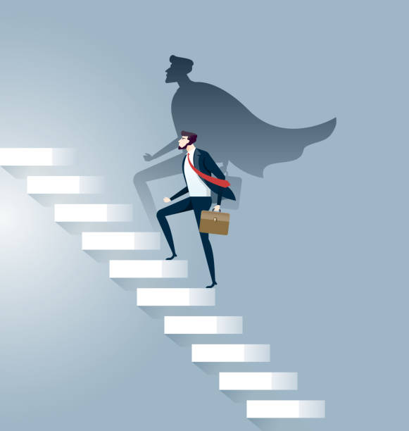 istock Businessman superhero successful in career ladder concept - Business Concept Vector 1127348577