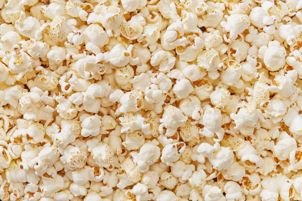 Pop corn full frame detailed view  from above. Top view. stock photo
