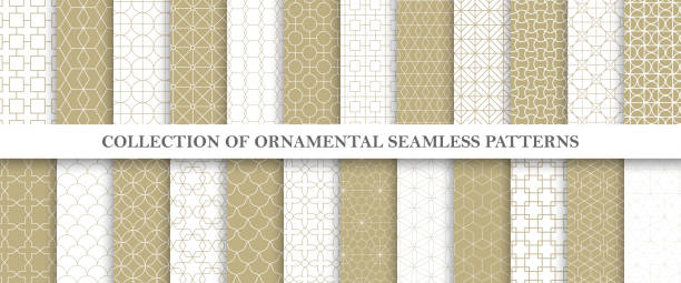 Collection of repeatable ornamental vector patterns. Grid geometric oriental backgrounds. Collection of repeatable ornamental vector patterns. Grid geometric oriental backgrounds. You can find seamless design in swatches panel. asian wallpaper stock illustrations