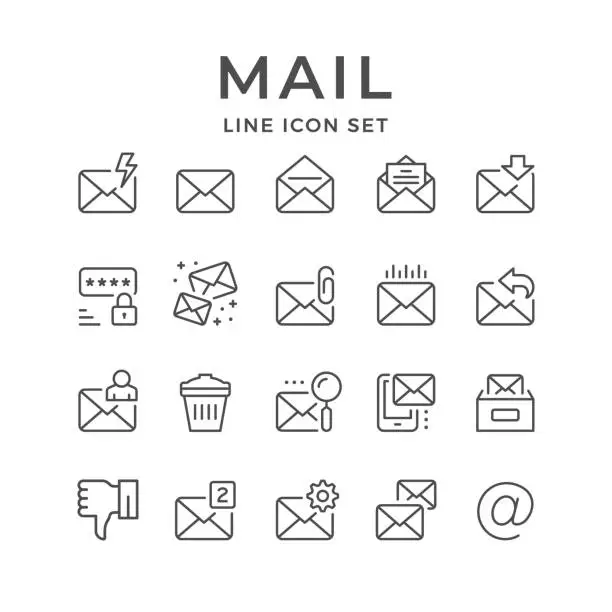 Vector illustration of Set line icons of mail