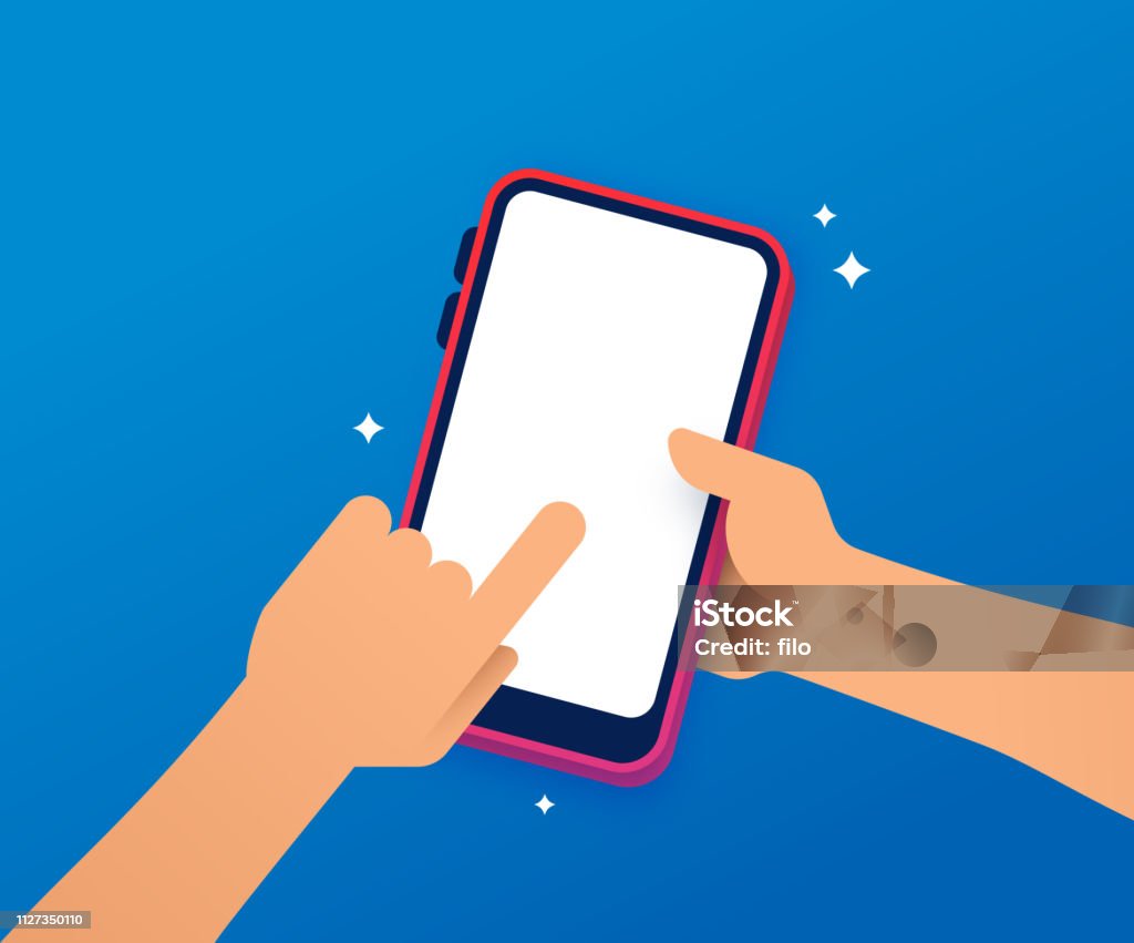 Using a Mobile Device Social media hand using a smart phone mobile device. Hand stock vector