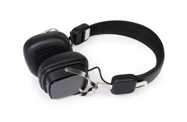istock Black wireless ear speakers on a white background 1127354688