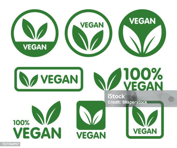 Vegan Icon Set Bio Ecology Organic Logos And Icon Label Tag Green Leaf Icon On White Background Stock Illustration - Download Image Now